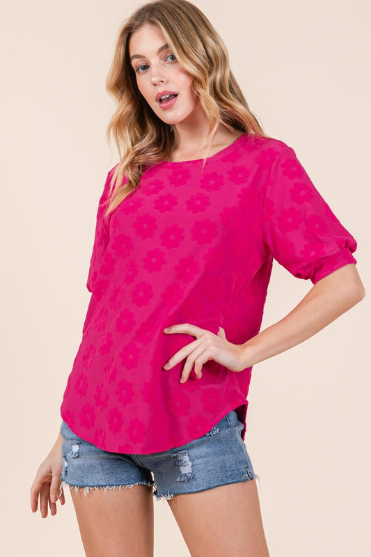 BOMBOM Textured Floral Pattern Top - Tigbul's Variety Fashion Shop