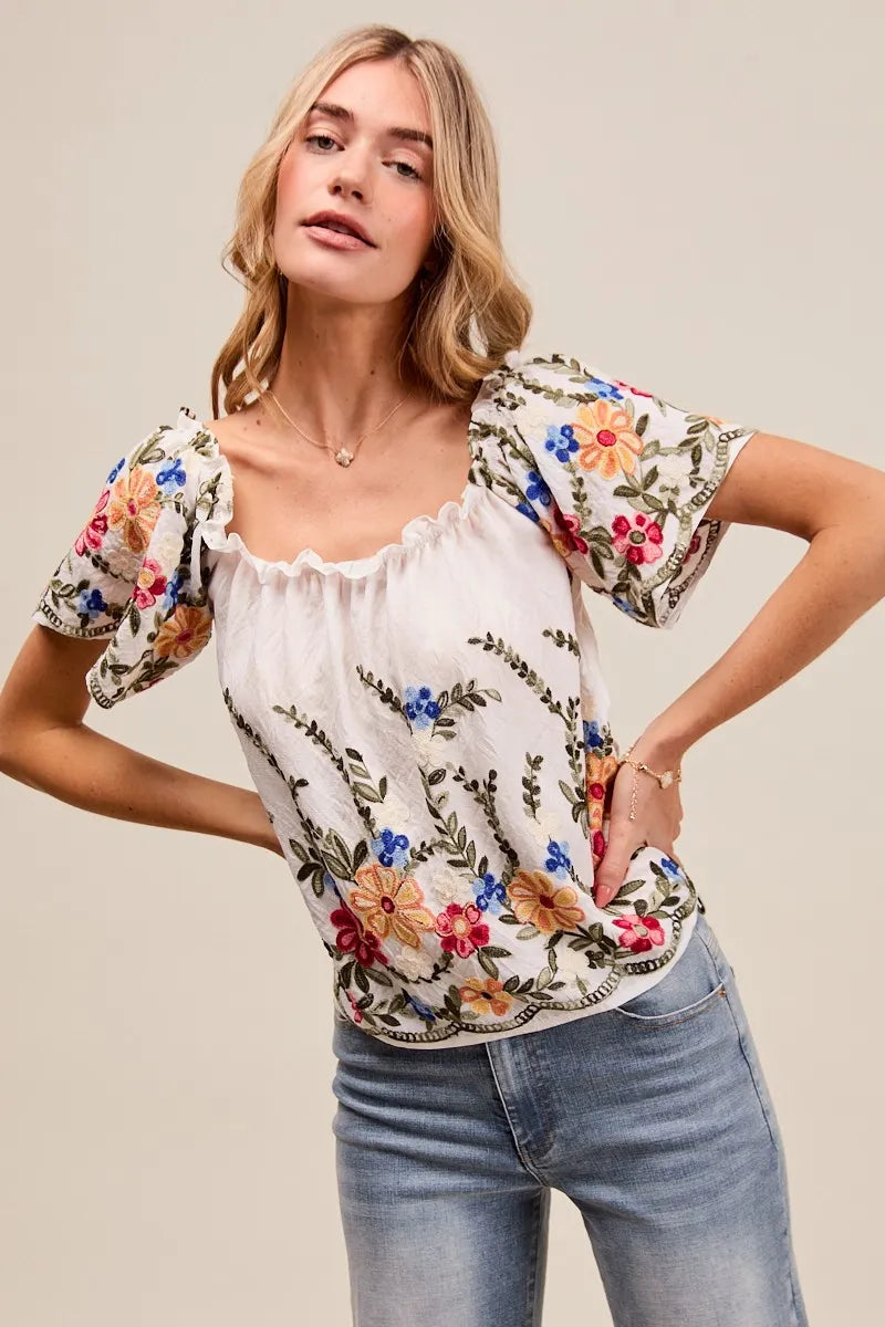 SO ME Floral Embroidered Two Way Off The Shoulder Blouse - Tigbul's Variety Fashion Shop