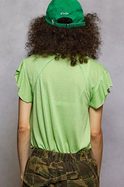 POL V-Neck Short Sleeve T-Shirt with Ruffle Sleeve - Tigbul's Variety Fashion Shop