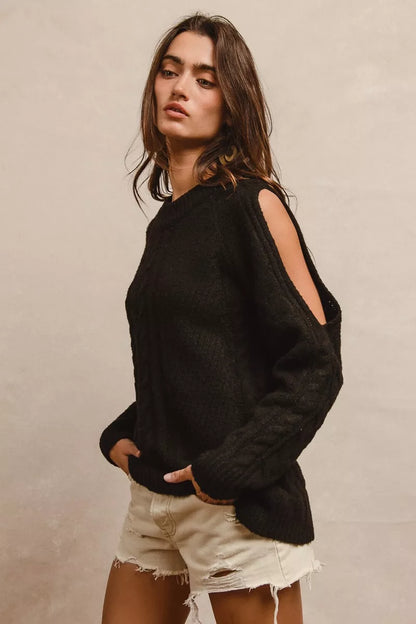 BiBi Twist Knitted Open Shoulder Sweater - Tigbul's Variety Fashion Shop