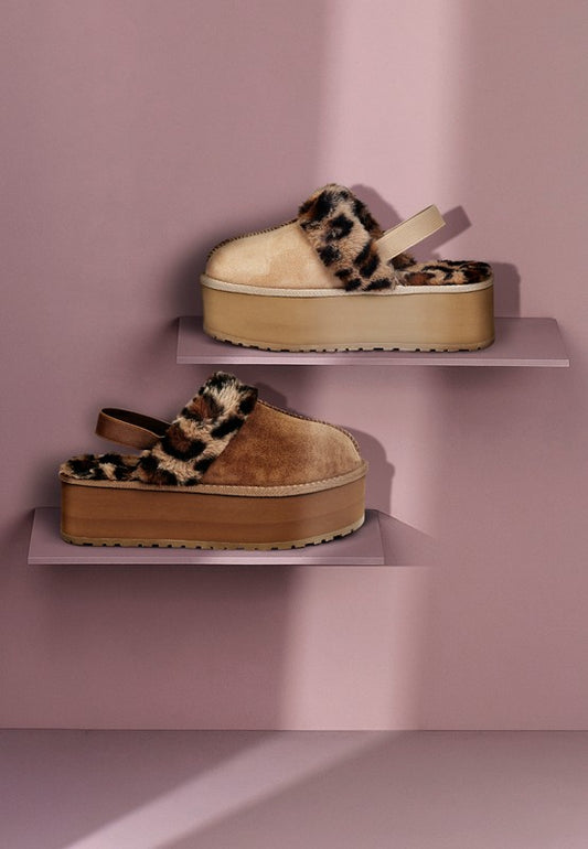 Kutchu Leopard Faux Fur Platform Classic Slingback - Tigbul's Variety Fashion Shop