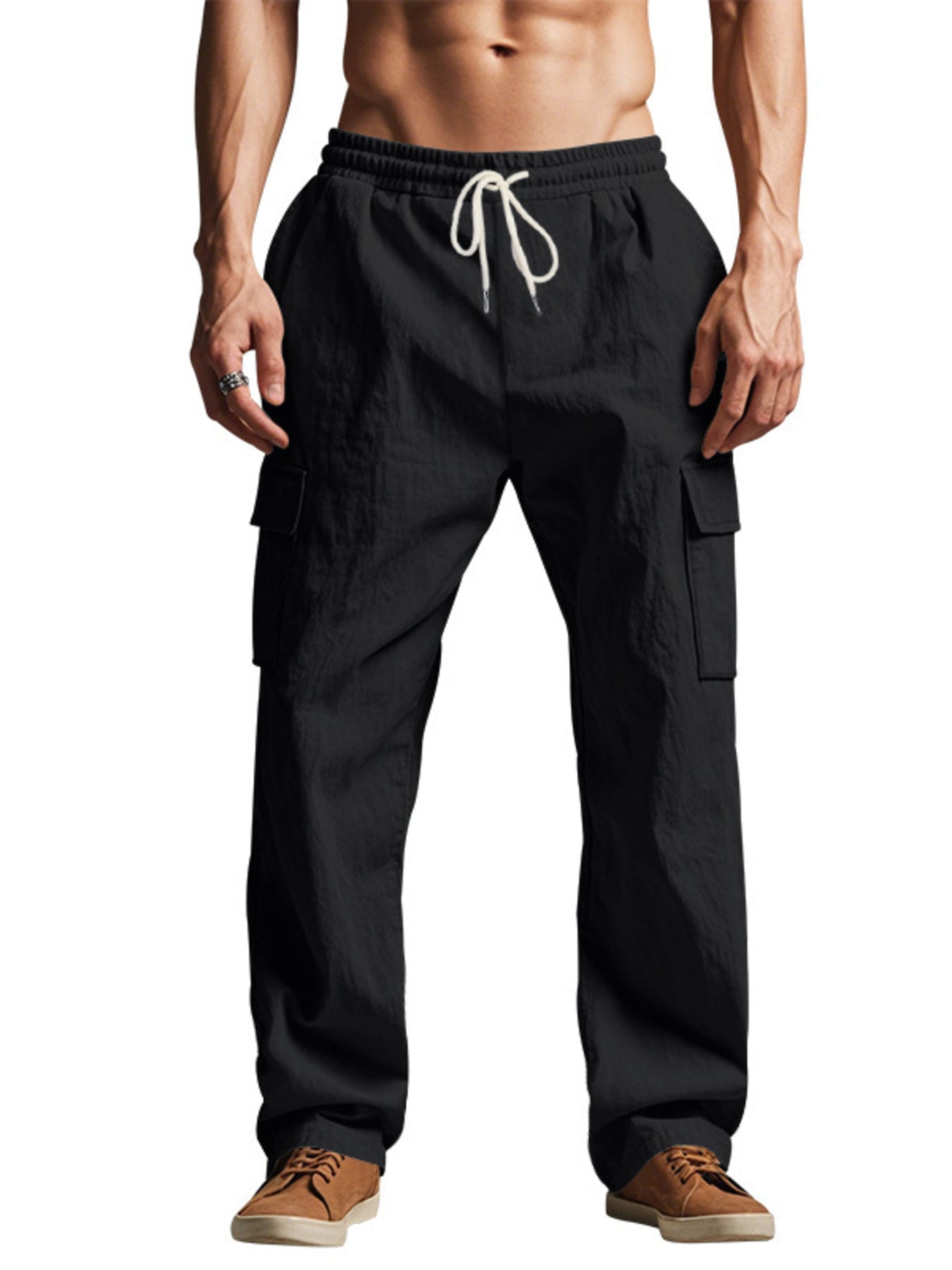 Men's Full Size Relaxed Fit Cargo Drawstring Pants Plus Size - Tigbul's Variety Fashion Shop