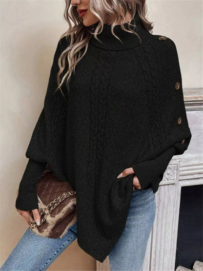 Cable Knit Turtleneck Cape Sweater - Tigbul's Variety Fashion Shop
