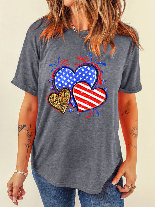 American Heart Graphic Round Neck T Shirt - Tigbul's Variety Fashion Shop