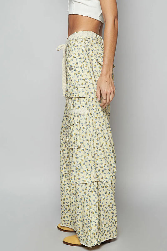 POL Floral Cargo Wide Leg Pants with Lace Drawstring - Tigbul's Variety Fashion Shop