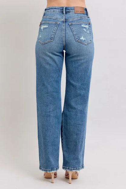 Judy Blue Full Size High Waist Heavy Destroy Straight Jeans Plus Size - Tigbul's Variety Fashion Shop