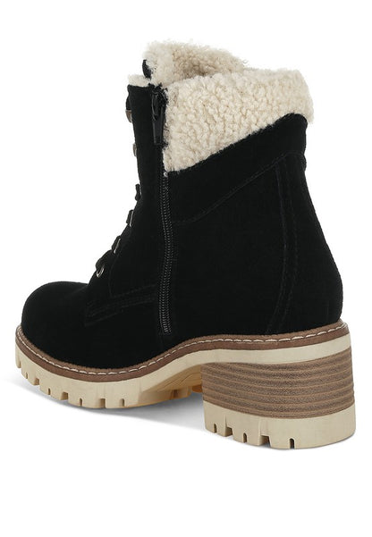 Madoka Fur Collar Chunky Ankle Boots - Tigbul's Variety Fashion Shop