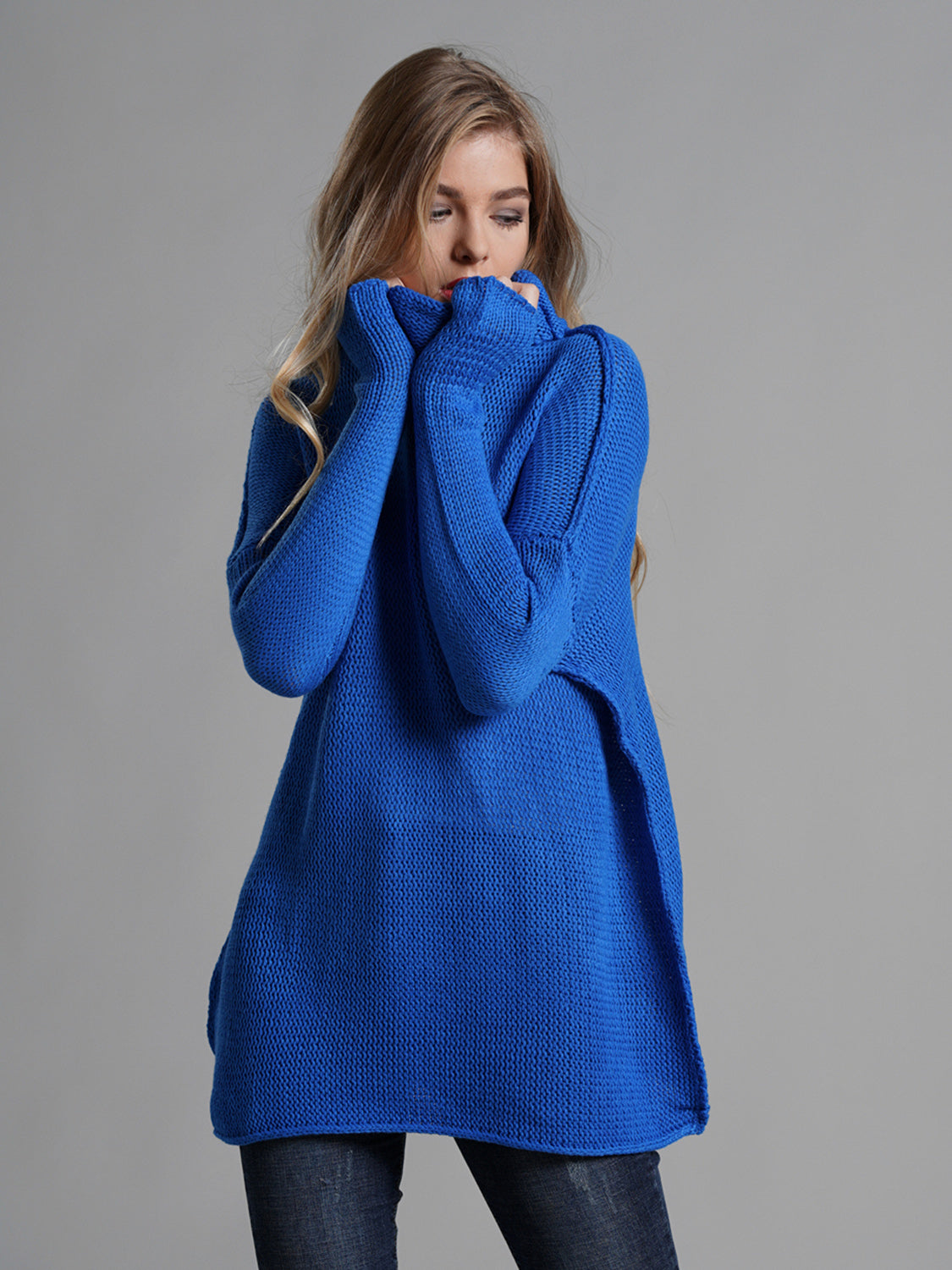 Turtleneck Dropped Shoulder Long Sleeve Sweater - Tigbul's Variety Fashion Shop