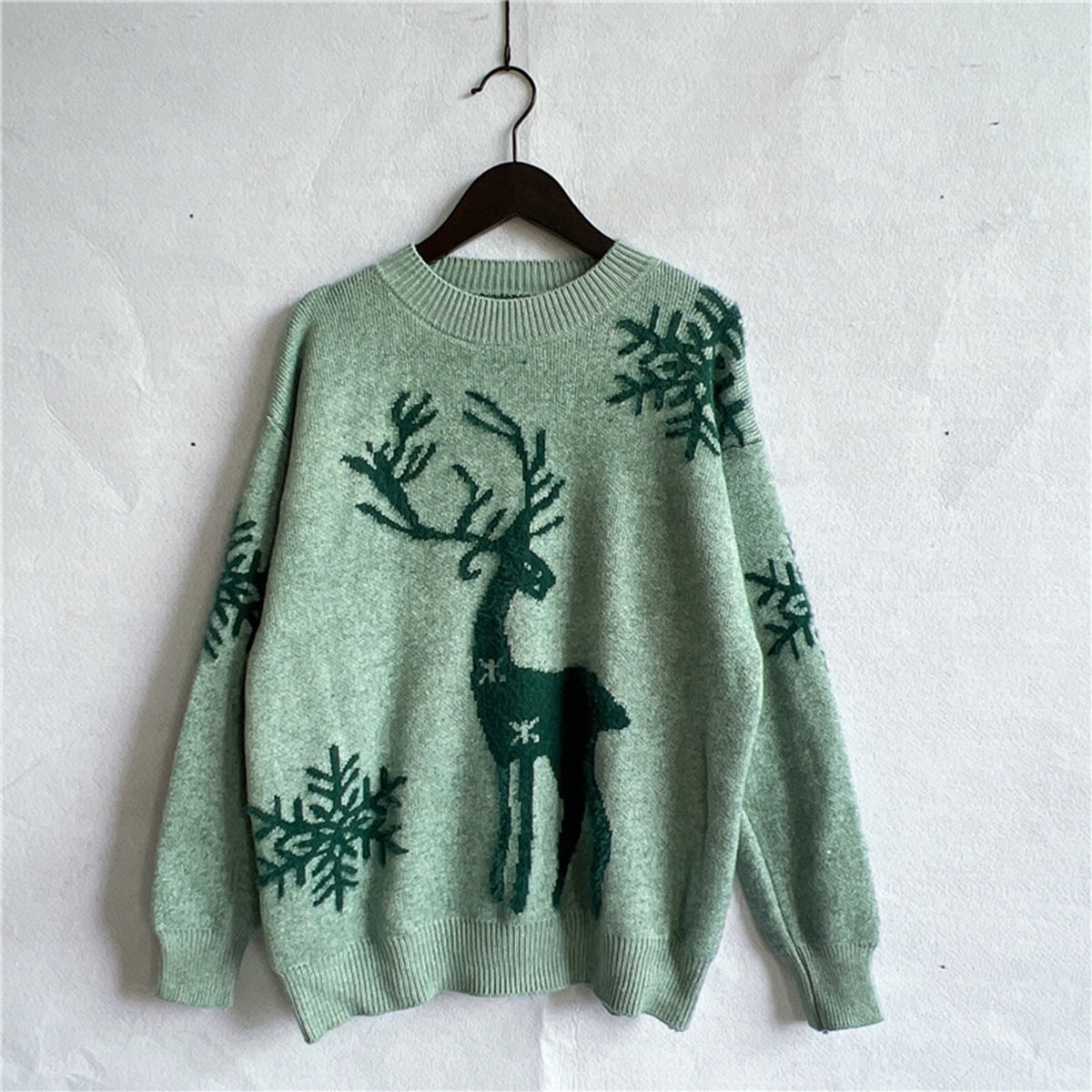 Reindeer and Snowflake Pattern Sweater - Tigbul's Variety Fashion Shop