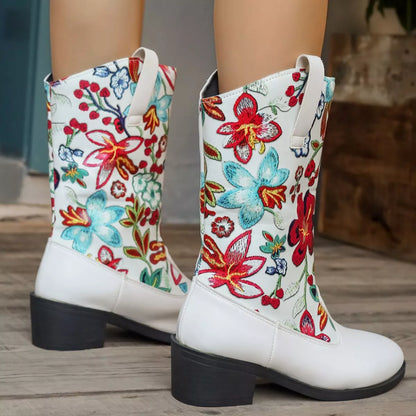 Floral Block Heel Boots - Tigbul's Variety Fashion Shop