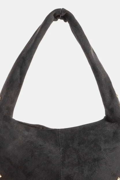 Fame Metallic Studded Faux Suede Hand Bag - Tigbul's Variety Fashion Shop