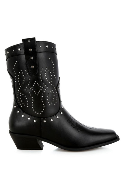 Equine Studded Embroidery Cowboy Boots - Tigbul's Variety Fashion Shop