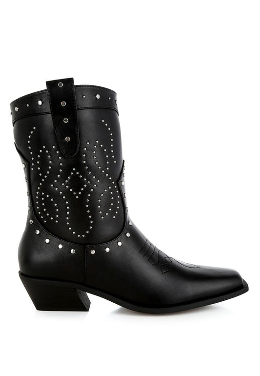 Equine Studded Embroidery Cowboy Boots - Tigbul's Variety Fashion Shop