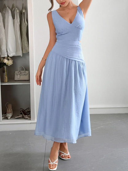 Cutout V-Neck Sleeveless Midi Dress - Tigbul's Variety Fashion Shop