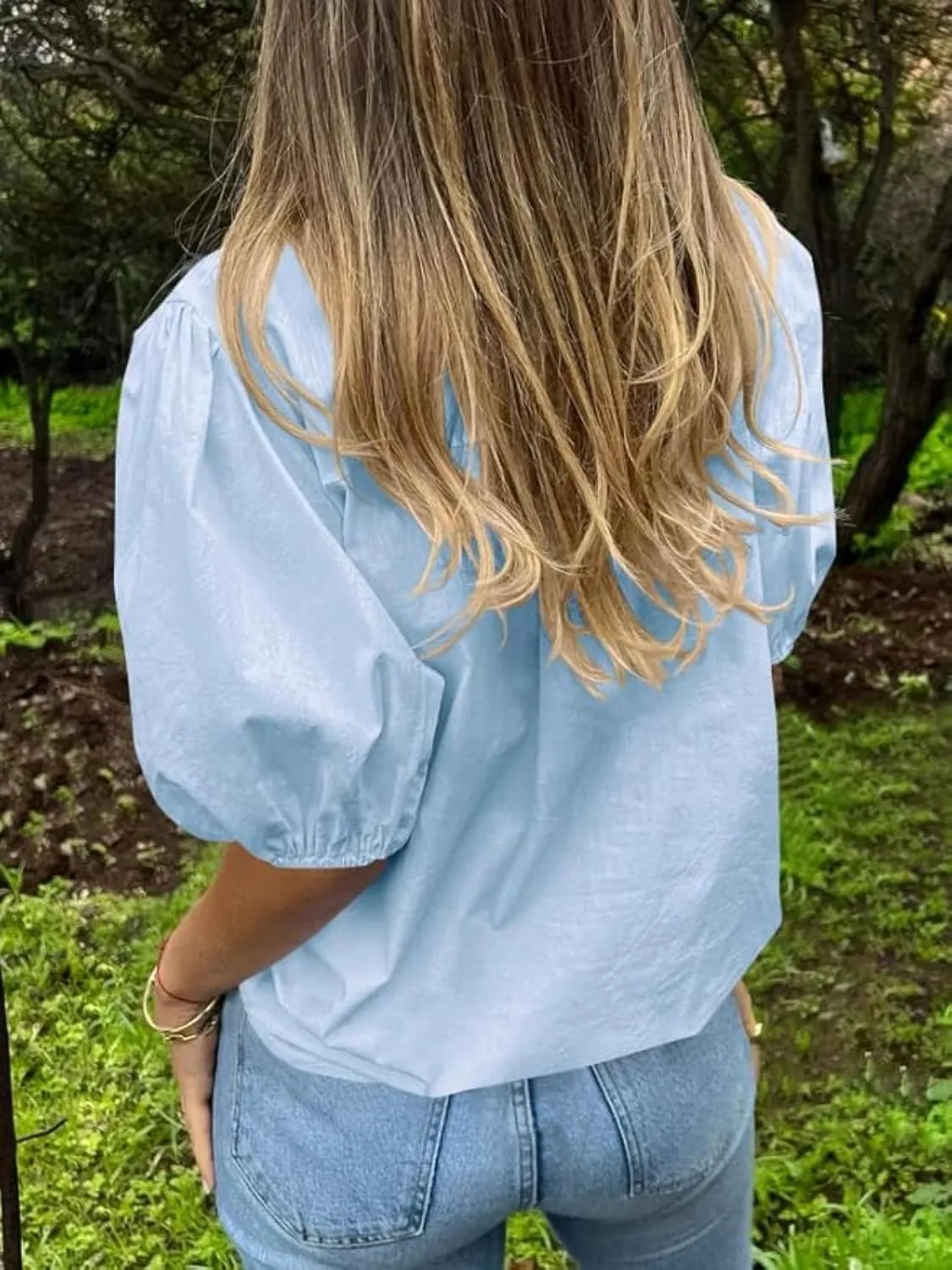 Button Down Puff Sleeve Shirt - Tigbul's Variety Fashion Shop