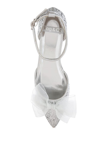 Clarice Sheer Bow Detail Glitter Flat Sandals - Tigbul's Variety Fashion Shop