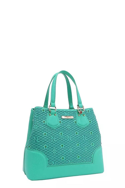 Nicole Lee USA Monogram Pattern Handbag with Rhinestones Decor - Tigbul's Variety Fashion Shop