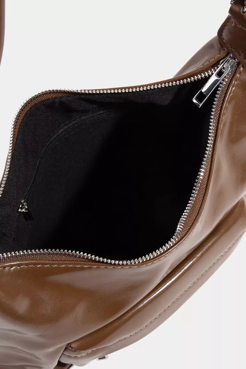 Fame Glossy Faux Leather Shoulder Bag - Tigbul's Variety Fashion Shop