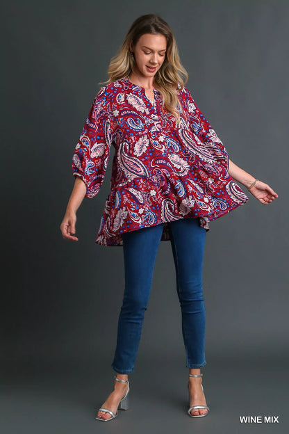 Umgee Mix Paisley Boho Tunic Blouse - Tigbul's Variety Fashion Shop