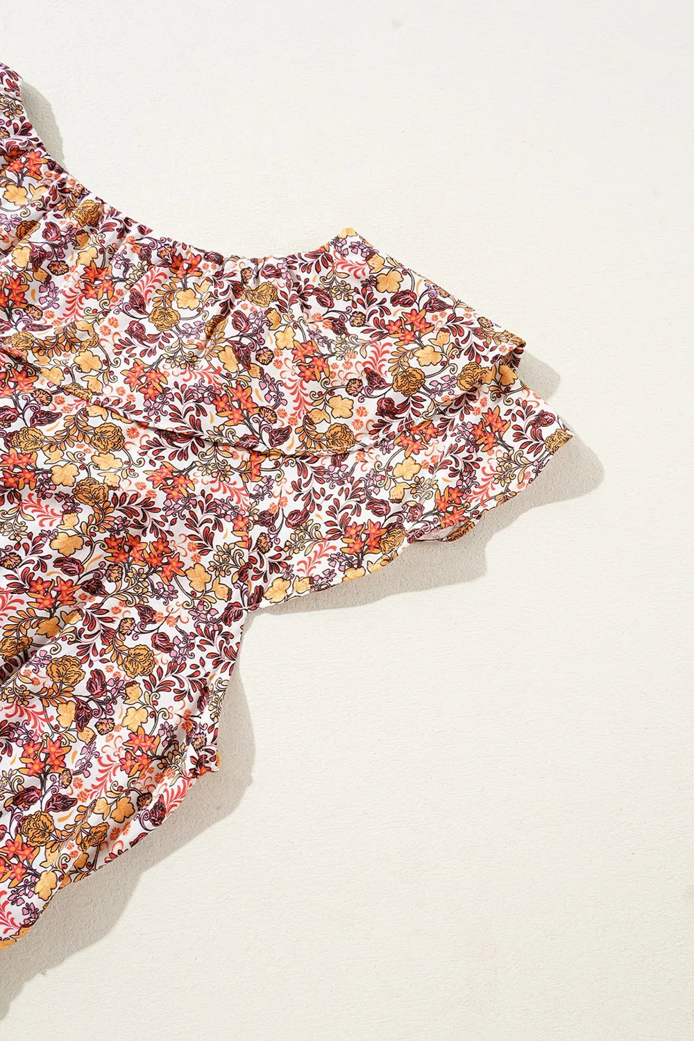 Floral Print Knot V Neck Ruffled Sleeve Blouse - Tigbul's Variety Fashion Shop