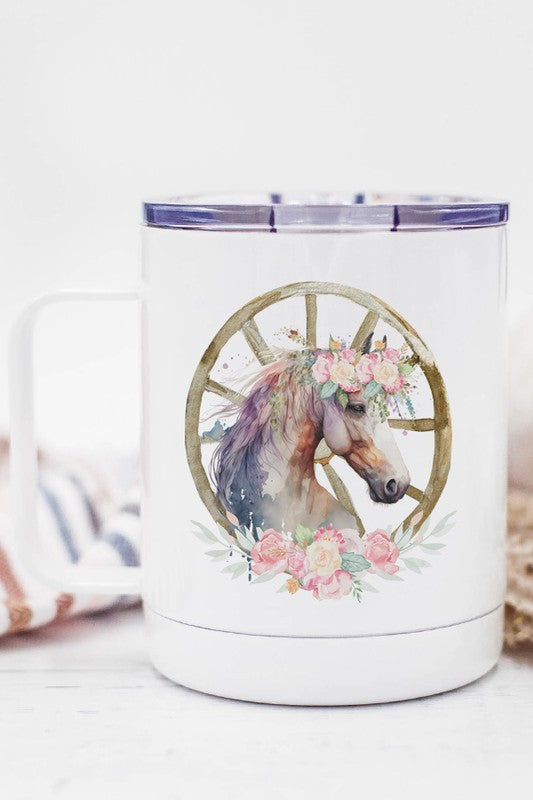 Horse Floral Wheel Stainless Steel Travel Cup - Tigbul's Variety Fashion Shop