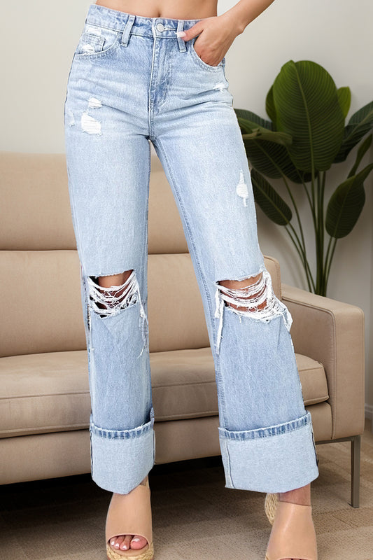 Distressed High Waist Jeans with Pockets - Tigbul's Variety Fashion Shop