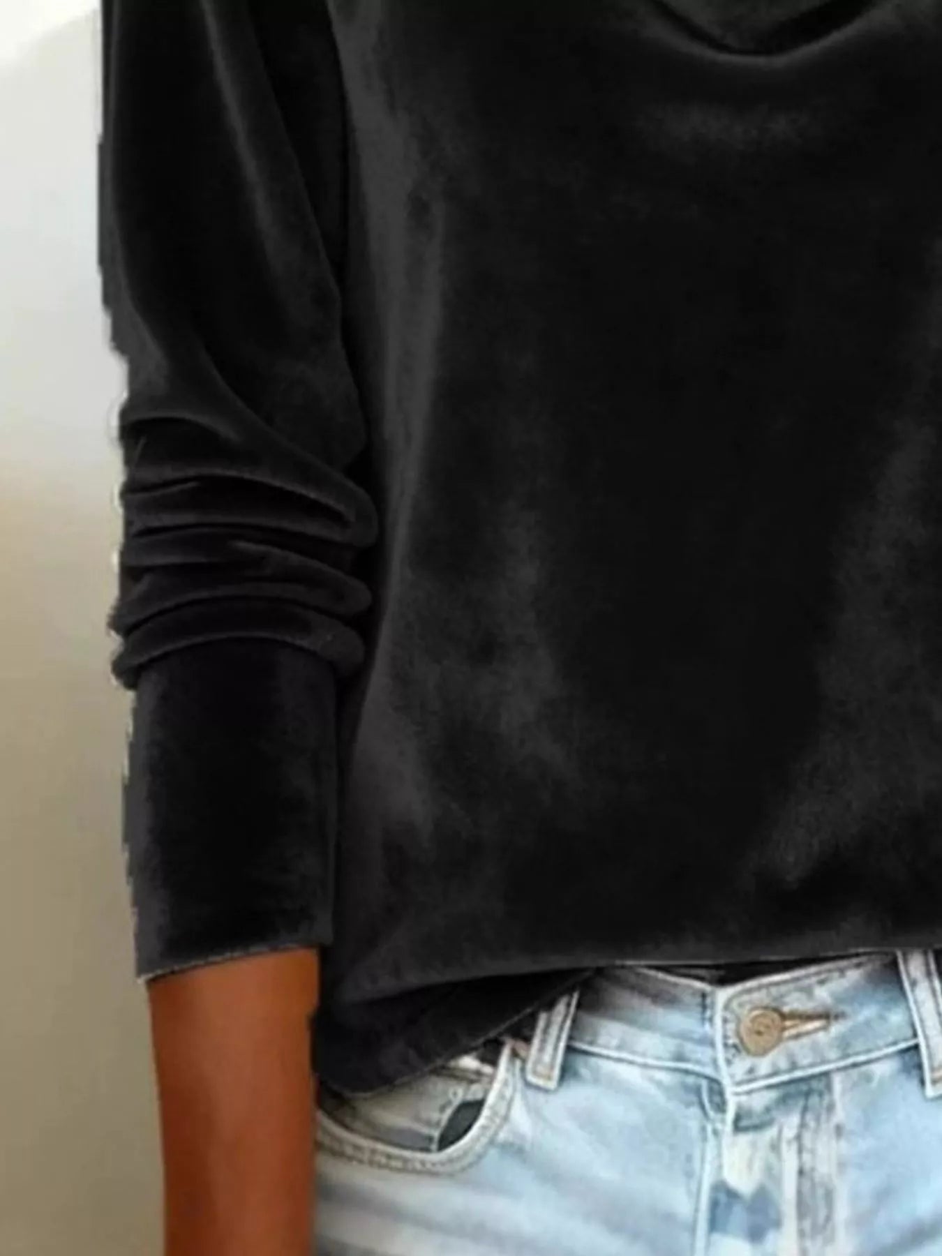 Velvet Cowl Neck Long Sleeve T-Shirt - Tigbul's Variety Fashion Shop