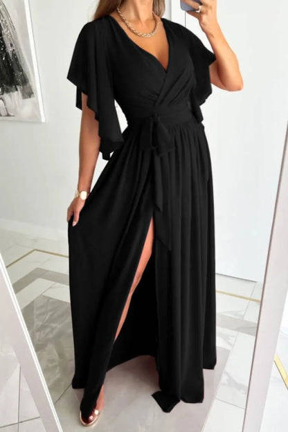 Surplice Flutter Sleeve Maxi Dress - Tigbul's Variety Fashion Shop