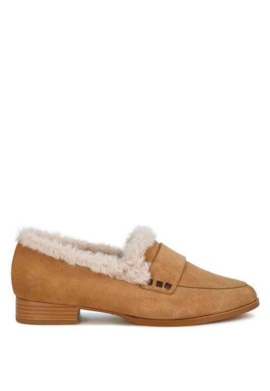 Allie Fur Trim Genuine Suede Loafers - Tigbul's Variety Fashion Shop