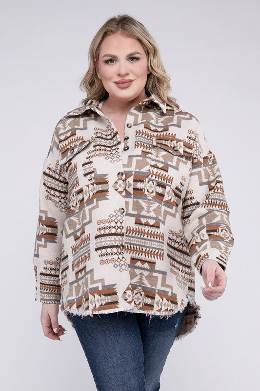 Plus Size Aztec Western Shacket - Tigbul's Variety Fashion Shop