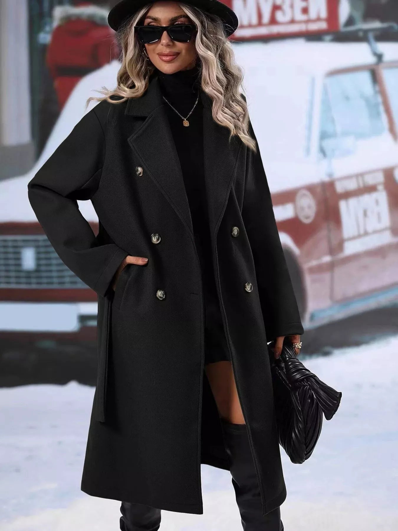 Double-Breasted Lapel Collar Overcoat - Tigbul's Variety Fashion Shop