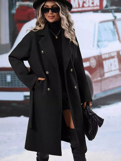 Double-Breasted Lapel Collar Overcoat - Tigbul's Variety Fashion Shop