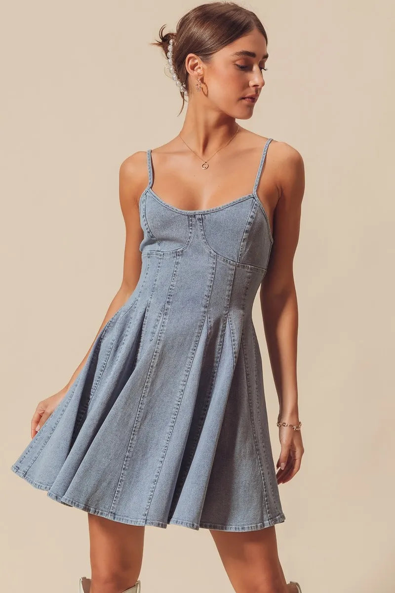 SO ME A Line Fit and Flare Denim Mini Dress - Tigbul's Variety Fashion Shop