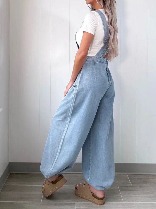 Wide Leg Denim Overalls - Tigbul's Variety Fashion Shop
