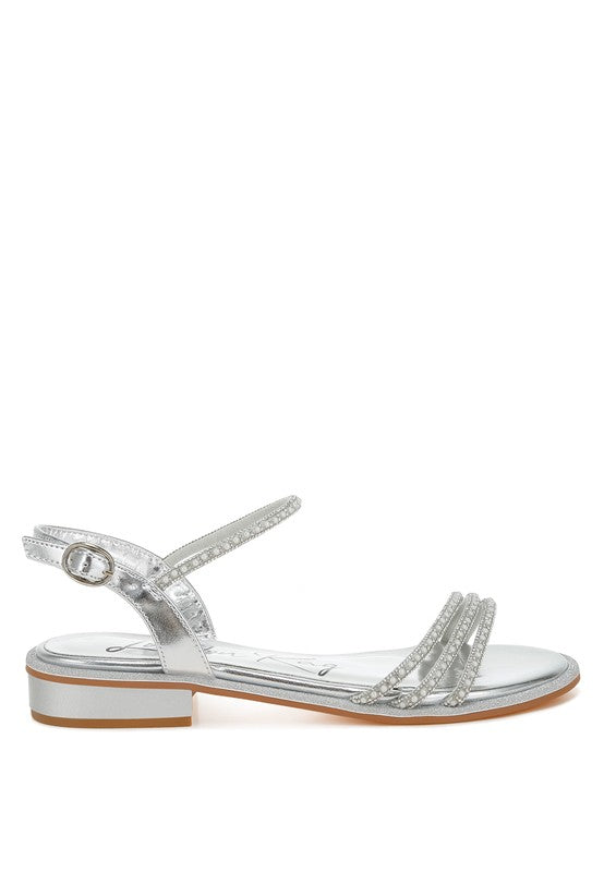 Nobbity Rhinestone Pearl Detail Flat Sandals - Tigbul's Variety Fashion Shop