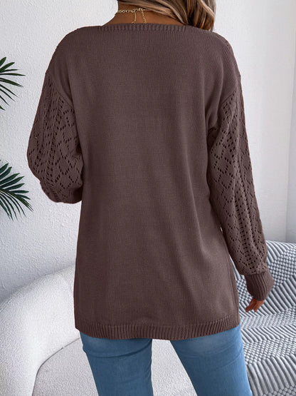 Openwork Open-Front Long Sleeve Cardigan - Tigbul's Variety Fashion Shop