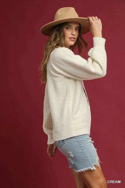 Umgee Textured Long Sleeve Sweater with Ribbed Trim - Tigbul's Variety Fashion Shop