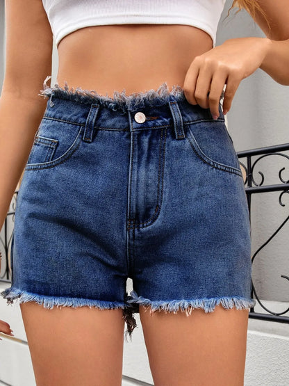 Washed Raw Hem Denim Shorts - Tigbul's Variety Fashion Shop