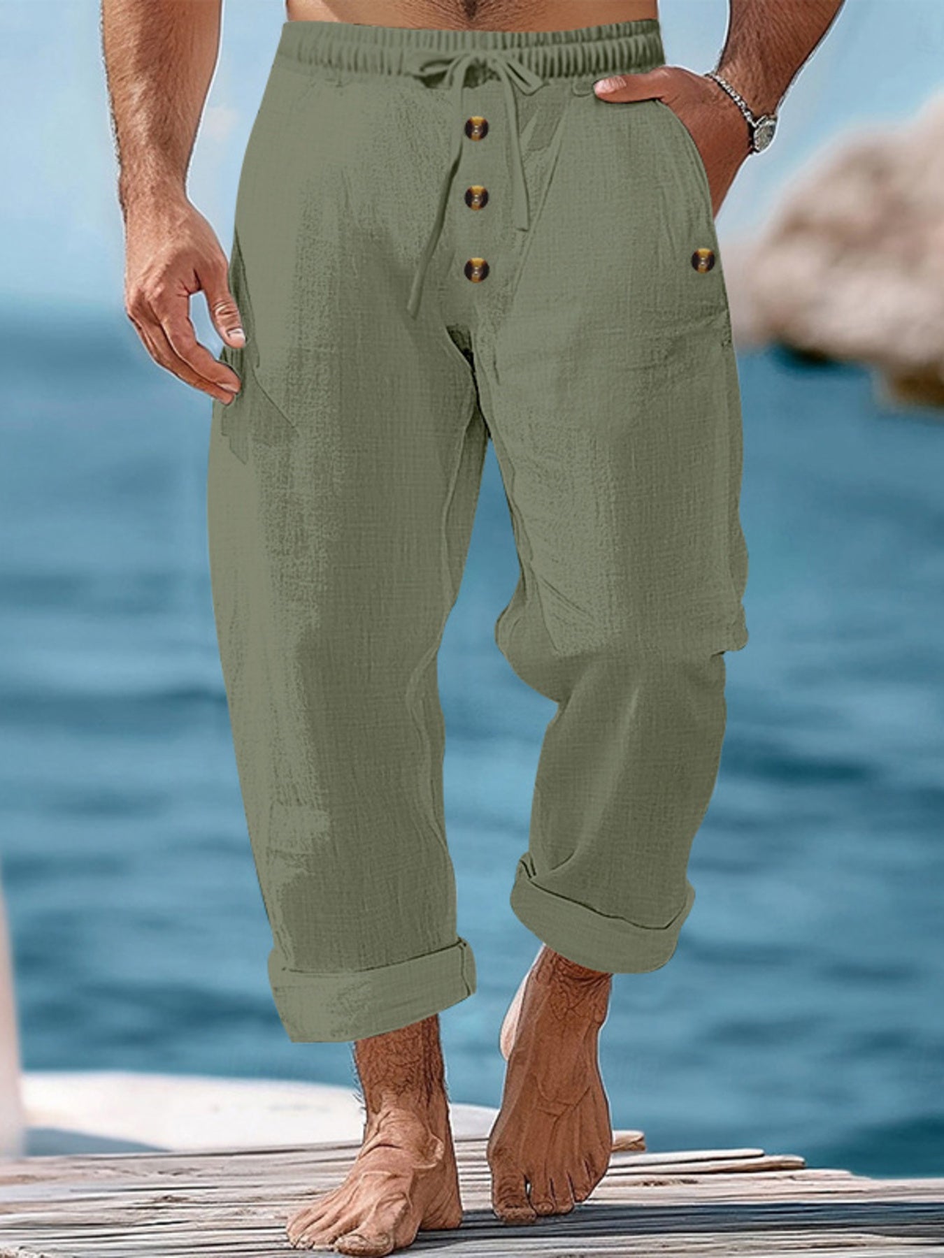 Men's Full Size Button-Fly Drawstring Pants Plus Size - Tigbul's Variety Fashion Shop