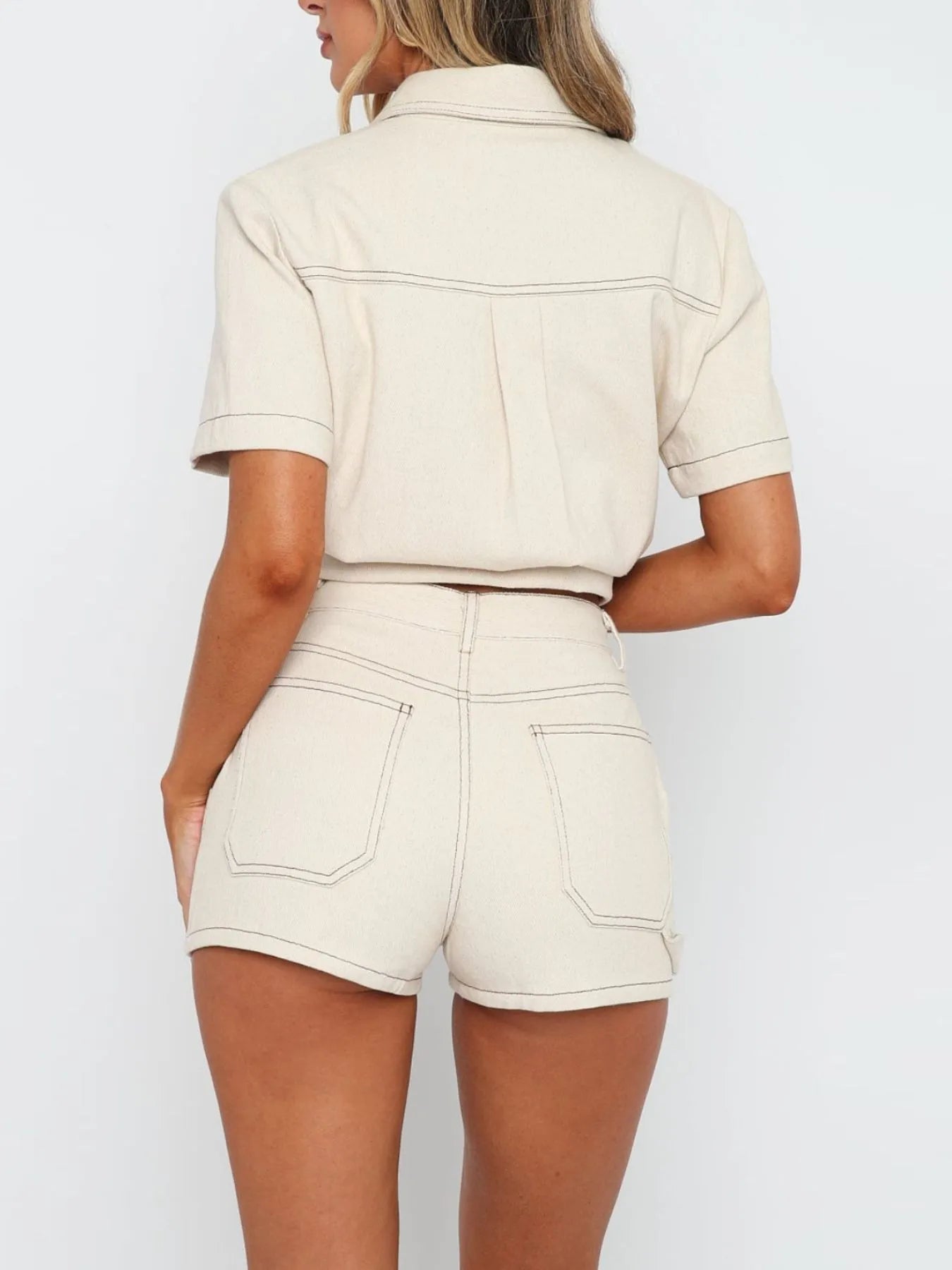 Button Up Short Sleeve Top and Shorts Denim Set - Tigbul's Variety Fashion Shop