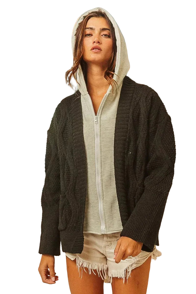 Knit Hoodie Rhombus Black/Gray Sweater Jacket | Tigbuls Variety