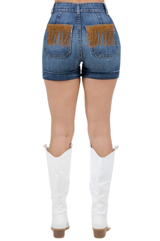 Willow Denim Fringe Short in Dark Wash - Tigbul's Variety Fashion Shop