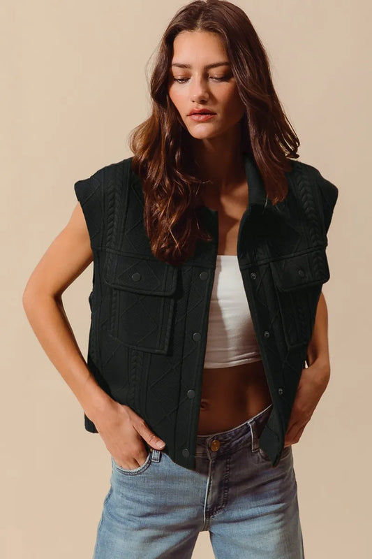 SO ME Cable Quilting Stitch Button Up Knit Vest - Tigbul's Variety Fashion Shop
