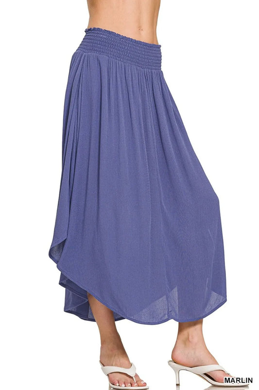Woven Crinkle Smocked Waist Maxi Skirt W Pockets - Tigbul's Variety Fashion Shop