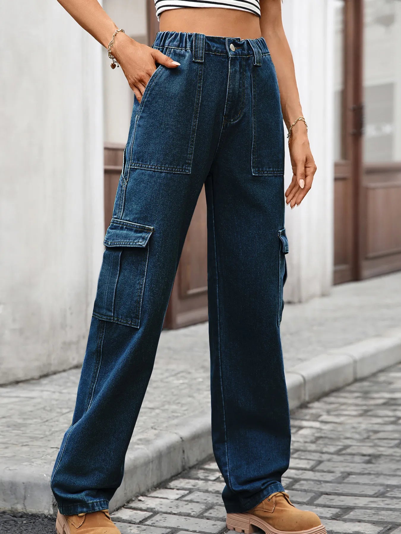 High-Waisted Cargo Jeans - Tigbul's Variety Fashion Shop