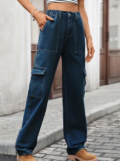High-Waisted Cargo Jeans - Tigbul's Variety Fashion Shop