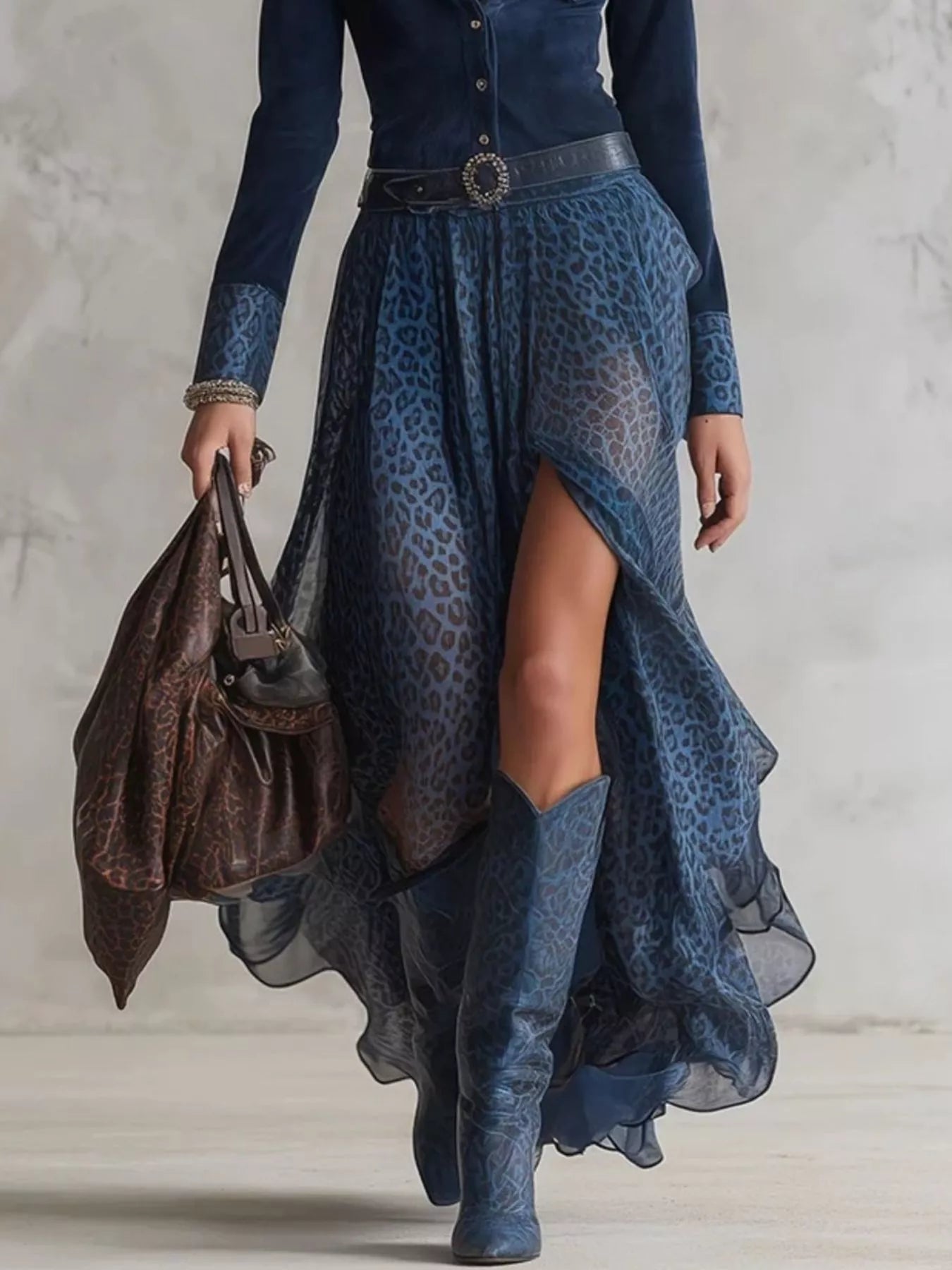 Leopard Button Front Slit Maxi Dress - Tigbul's Variety Fashion Shop