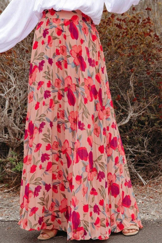 Printed Elastic Waist Pleated Maxi Skirt - Tigbuls Variety Fashion