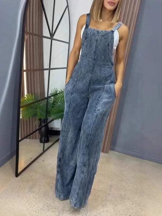 Full Size Wide Leg Washed Denim Overalls Plus Size - Tigbul's Variety Fashion Shop