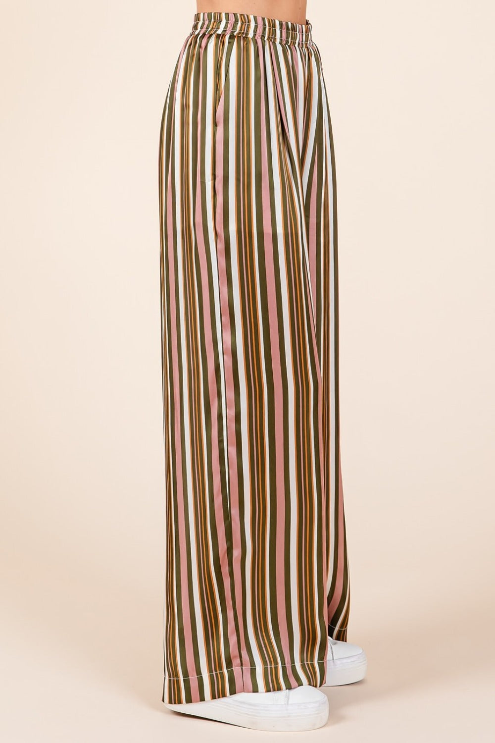 Striped Satin Elastic Waist Wide Leg Pants - Tigbul's Variety Fashion Shop